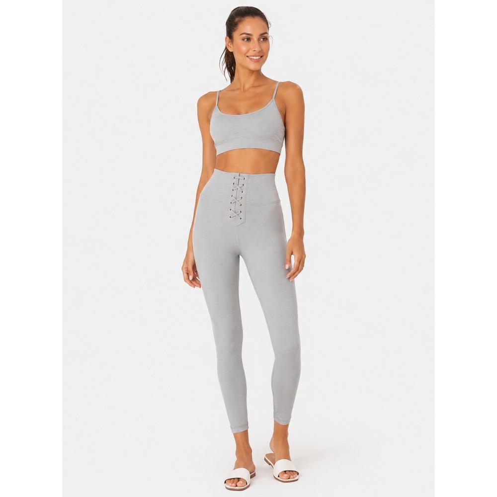 WeWoreWhat Corset Lace Up Leggings Light Grey High Rise 7/8 Ankle XS